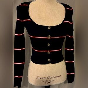 NWOT Forever 21 size M sweater cropped w/  scoop neckline in navy & red stripes